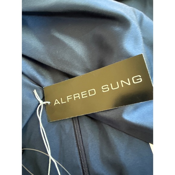 NWT Alfred Sung Off the Shoulder‎ Satin Gown in Midnight Blue Sz 12 $239 - Picture 6 of 7